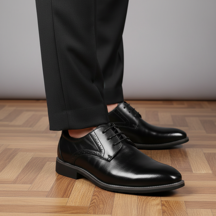 Men's Adrian black leather dress shoes. Classic lace-up brogues for formal office wear & special occasions.