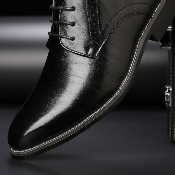 Stylish Adrian men's brogues. Black high-quality leather lace-up dress shoes for a timeless formal look.