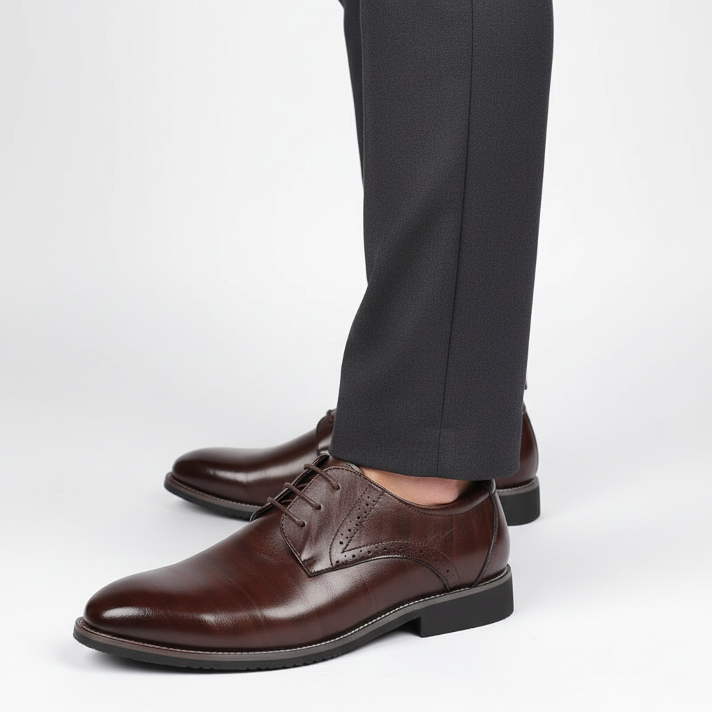 Front view of Adrian men's lace-up dress shoes. High-quality black leather & elegant formal footwear style.