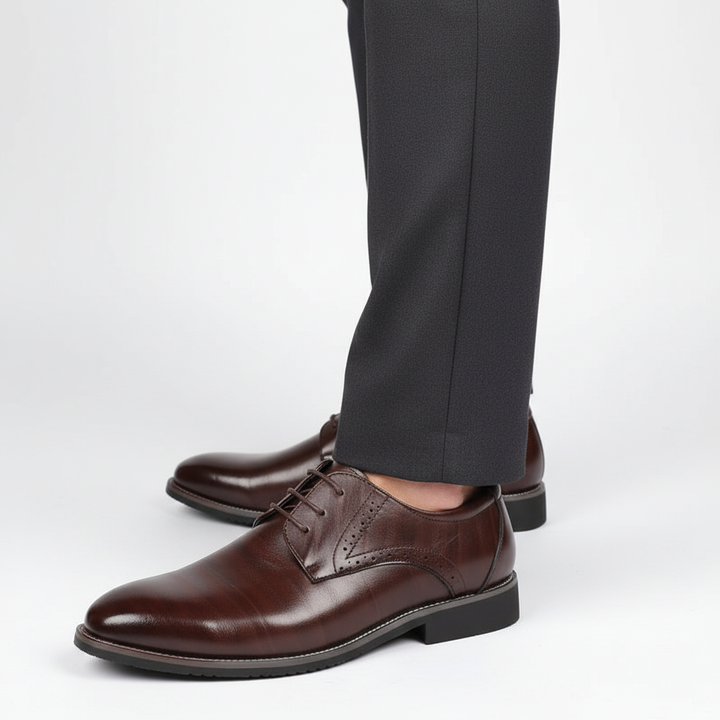 Front view of Adrian men's lace-up dress shoes. High-quality black leather & elegant formal footwear style.