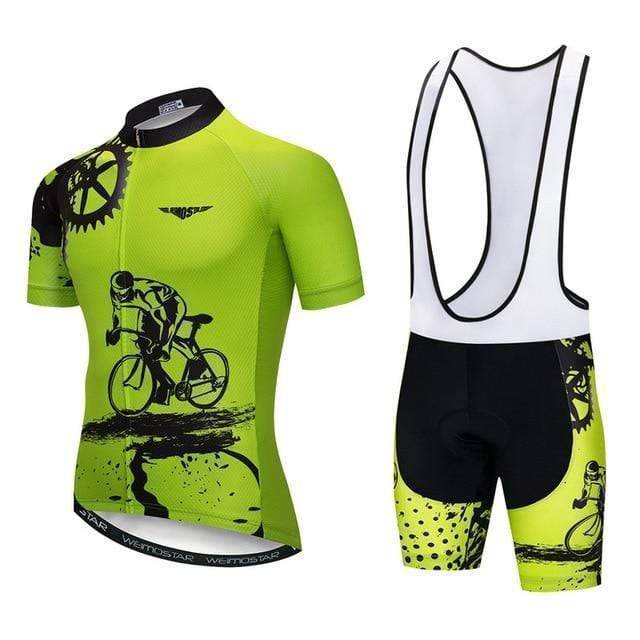 Stacked Men's Aero Pro Cycling Jersey and Shorts Set, folded neatly, performance bike clothing