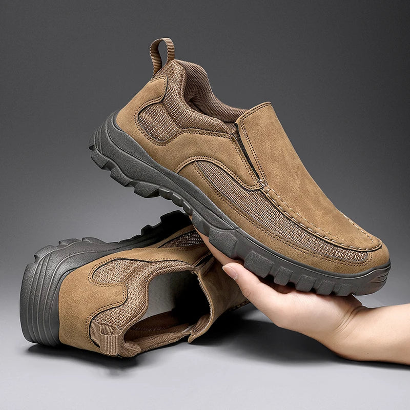 Men's AirEase slip-on leather comfort shoes, lightweight & breathable for easy everyday casual wear.