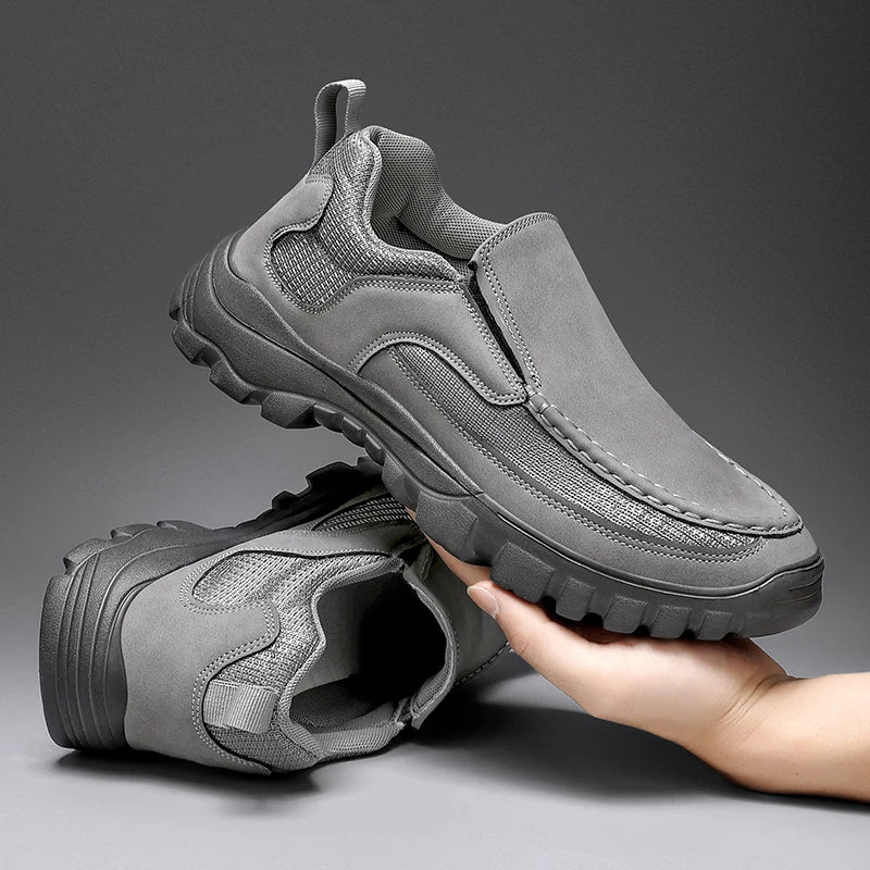 AirEase comfortable men's leather slip-on walking shoes. Perfect for casual, everyday wear, light & breathable.
