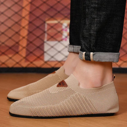 Comfortable men's AirKnit slip-on shoes. Breathable, lightweight casual sneakers for walking.