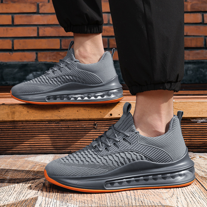 Airvault Max logo detail on a men's performance running shoe, showcasing brand quality.