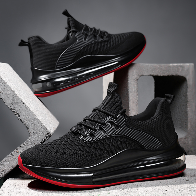 Side profile of Men's Airvault Max black cushioned running shoes with advanced athletic support.