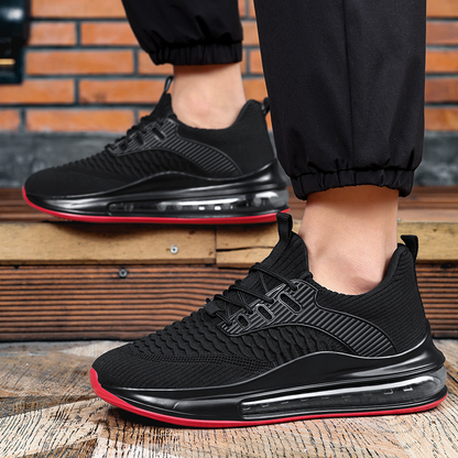 Front view of Men's Airvault Max black running sneakers, designed for high-performance workouts.