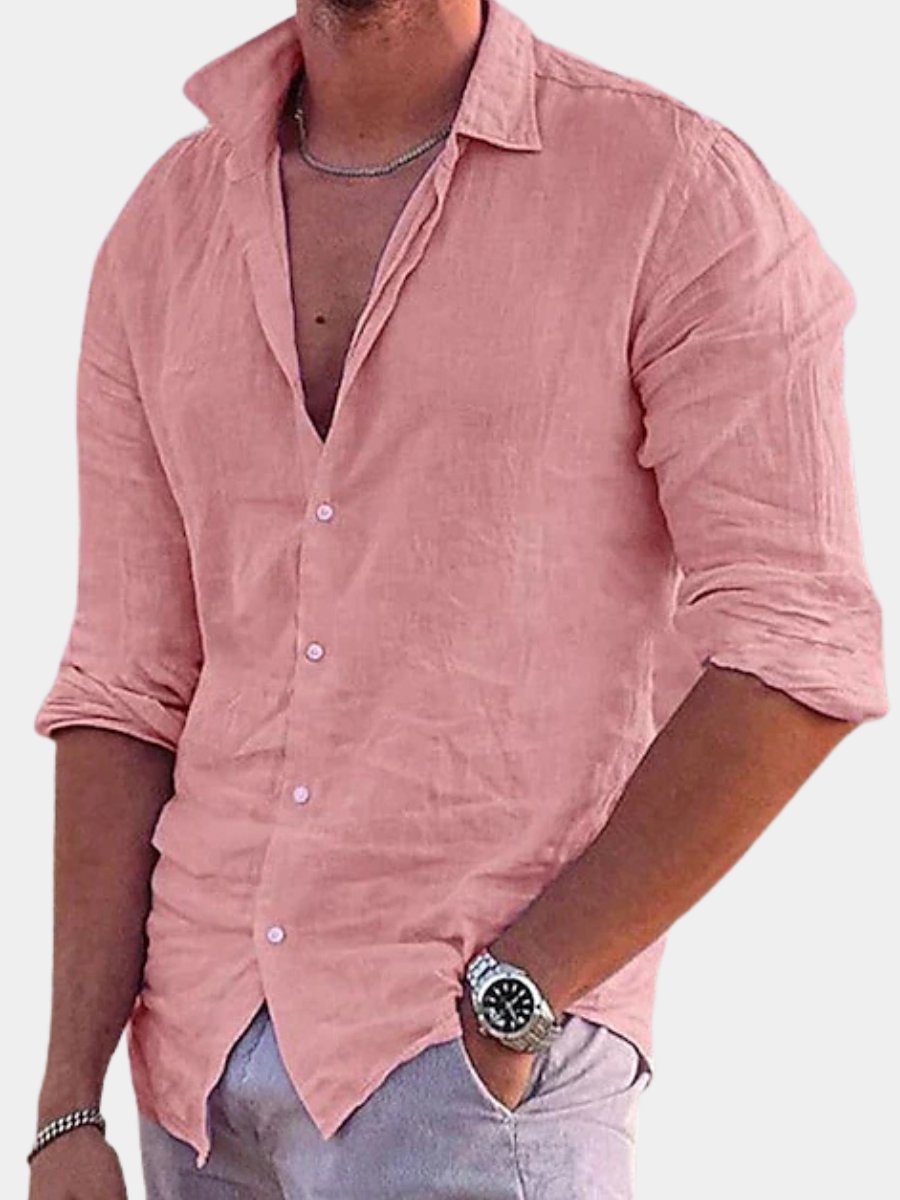 Men's airy long-sleeve button-down shirt for casual summer wear and everyday comfort.