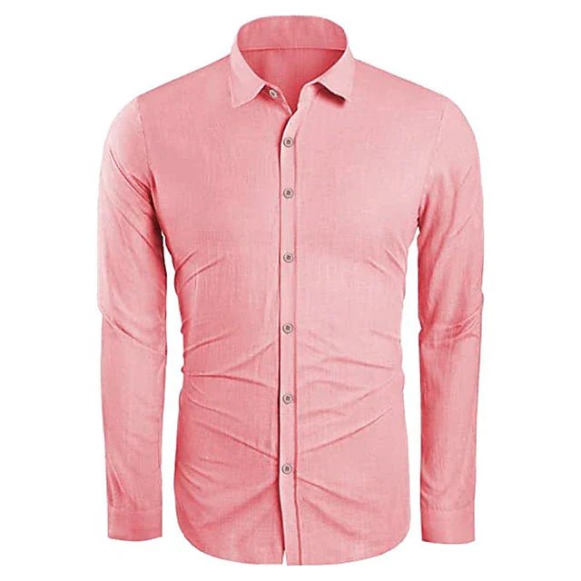 Lightweight men's long-sleeve button-down shirt, perfect for summer, providing comfort & style.