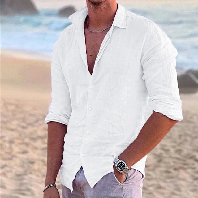 Casual men's long sleeve airy button-down shirt, ideal for effortless everyday style.