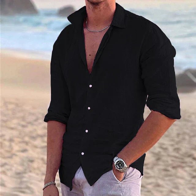 Men's classic long-sleeve button-down shirt in breathable, airy fabric for all-day comfort.
