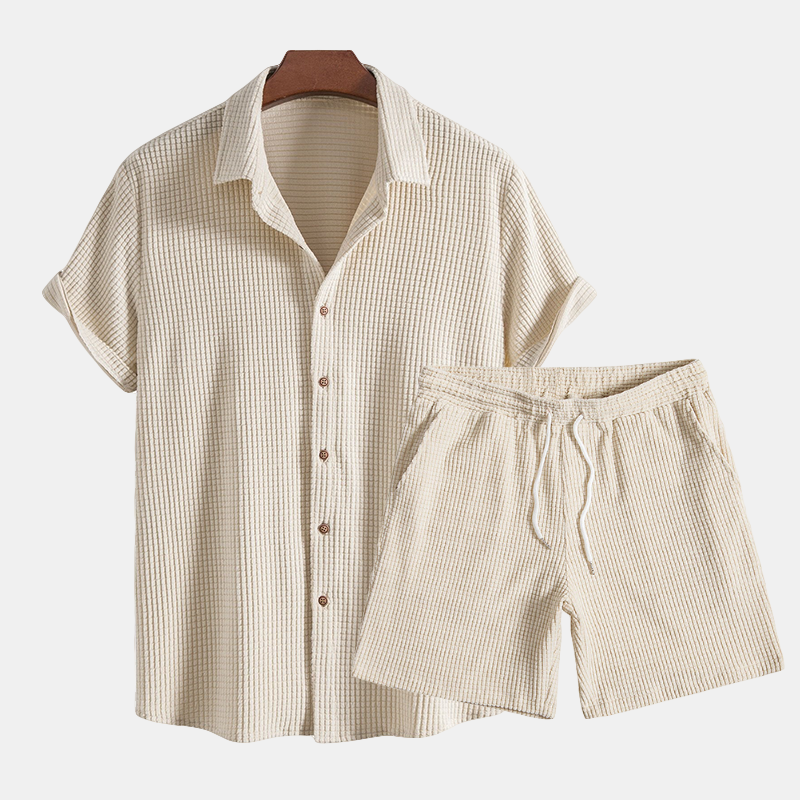 Men's Algarve waffle loungewear set, a comfortable two-piece for relaxed home wear.