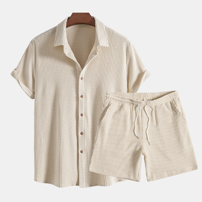 Men's Algarve waffle loungewear set, a comfortable two-piece for relaxed home wear.