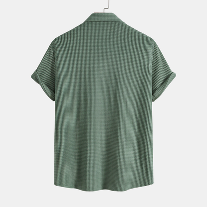Stylish grey men's waffle loungewear set, the Algarve two-piece for ultimate relaxation.