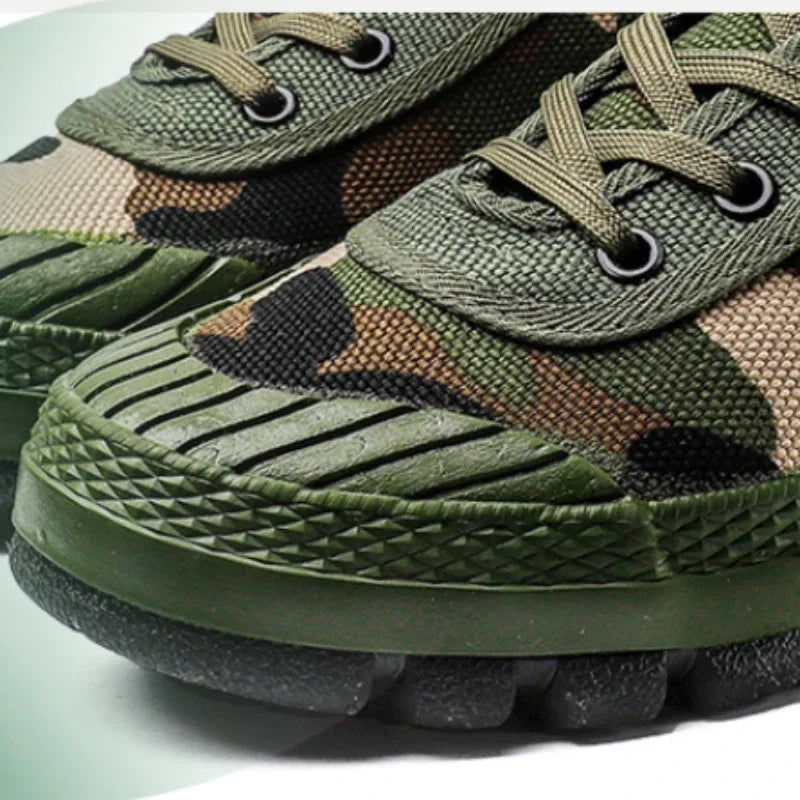 Men's durable all-terrain tactical sneakers with stylish camouflage design for outdoor activities.