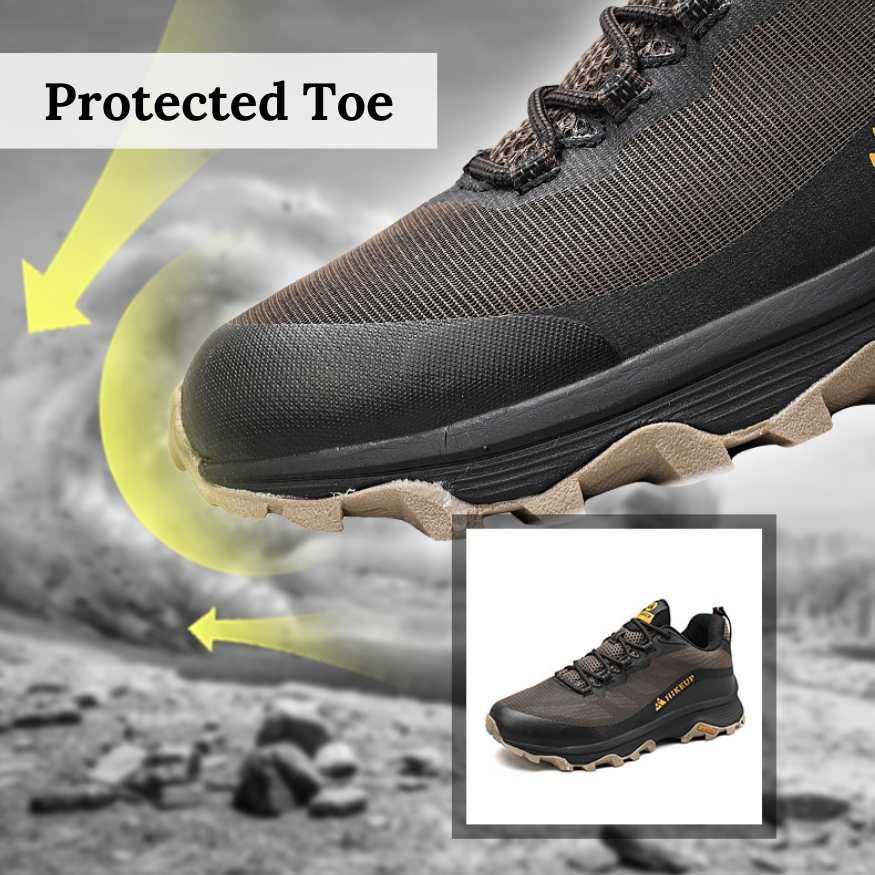 Pair of men's hiking shoes, designed for outdoor traction and all-weather trail performance.