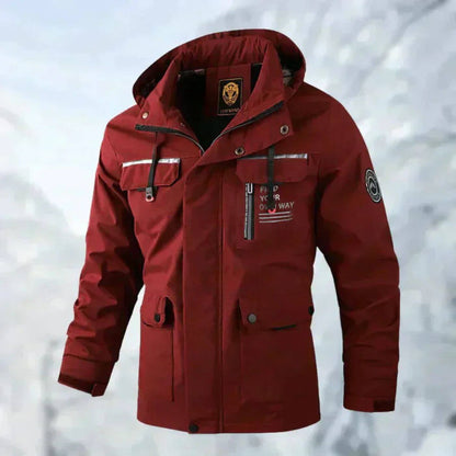 Durable men's weatherproof outdoor jacket, long-lasting protection against rain, wind, and harsh elements.