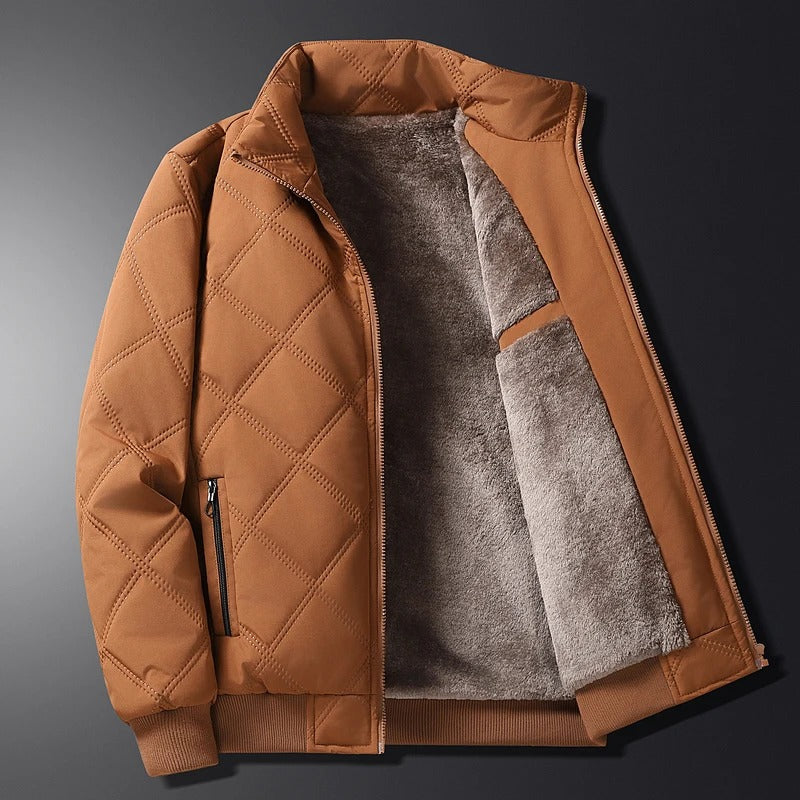 Heavy-duty men's quilted winter jacket, warm outerwear for outdoor gear & extreme cold protection.