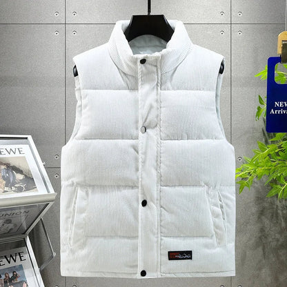 Casual men's ribbed puffer vest, excellent for layering and cold weather insulation.