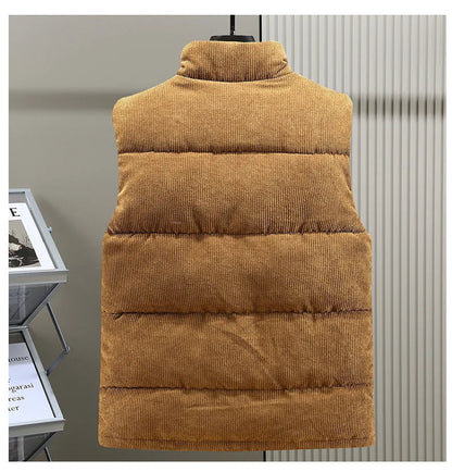 Men's ribbed puffer vest, a warm sleeveless jacket for versatile winter layering.