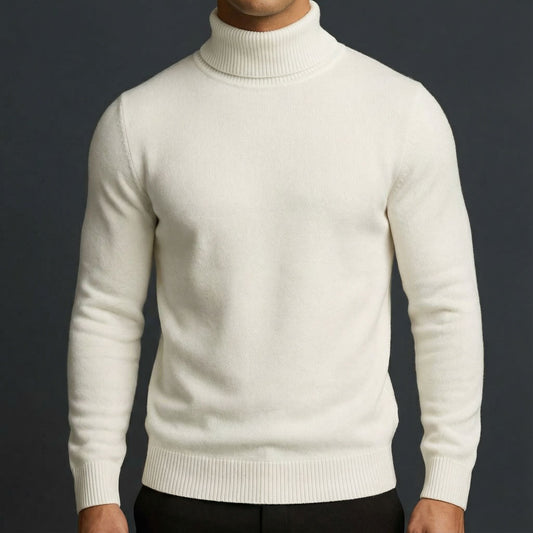 Men's Alpine Turtleneck Sweater in classic knit, perfect for elegant winter wear & smart casual layering.