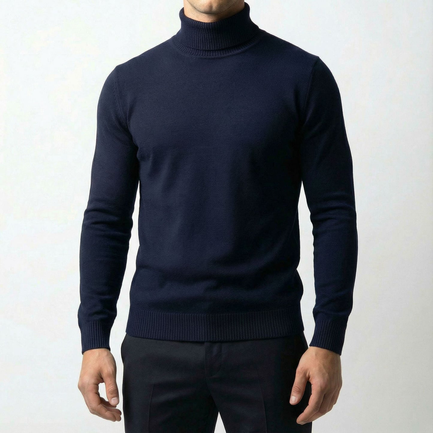 Premium men's alpine turtleneck sweater, offering elegant winter wear & essential cold weather coziness.