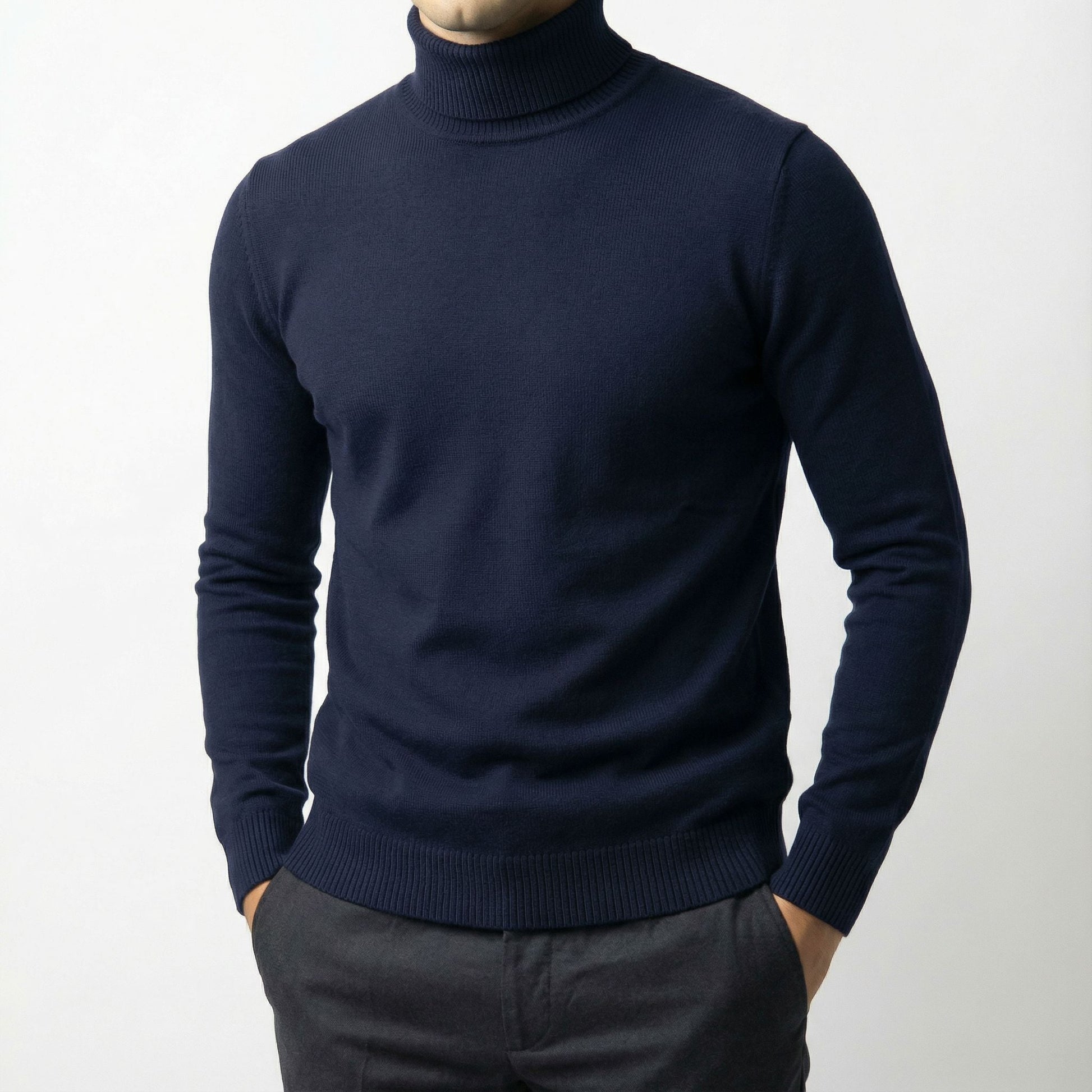 Men's fashion staple: Alpine turtleneck sweater. Ideal for smart casual, layering, and ultimate winter comfort.