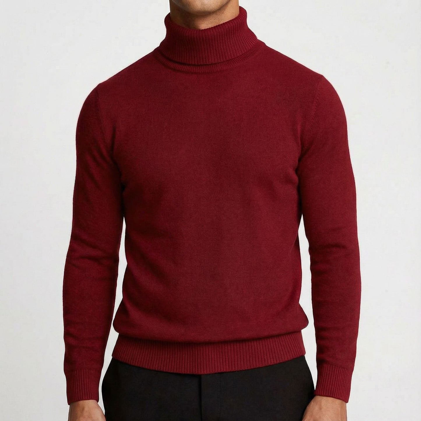 Men's long-sleeve alpine turtleneck sweater, designed for cozy winter wear and refined cold weather layering.