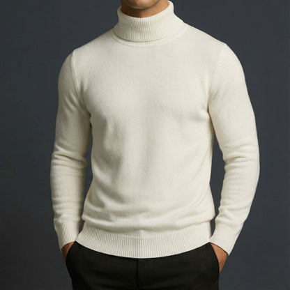 Cozy men's turtleneck sweater for cold weather. Soft alpine knit, ideal for sophisticated men's fashion.