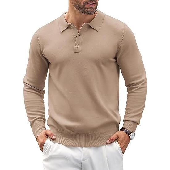Altaro men's polo sweater, a comfortable long sleeve knit for smart casual autumn and winter outfits. Everyday style.