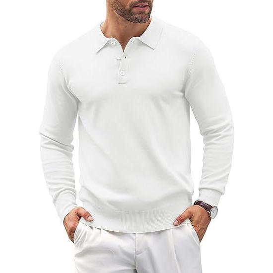 Versatile Men's Altaro long sleeve polo sweater, offering effortless style for smart casual autumn & winter looks.