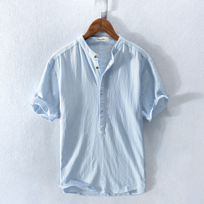 Stylish men's relaxed Amalfi Henley shirt, ideal for summer, casual events, or a cool beach look.