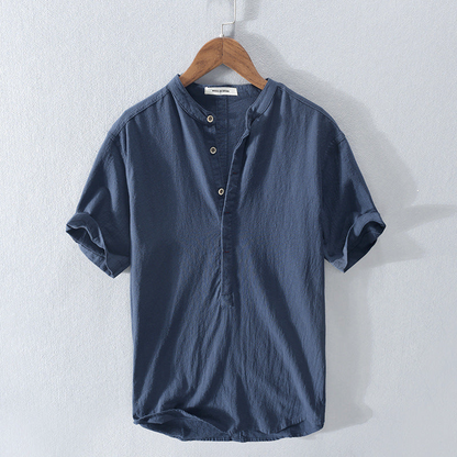 Men's fashion: Lightweight Amalfi Henley shirt for summer. Relaxed fit, short sleeve, casual style.