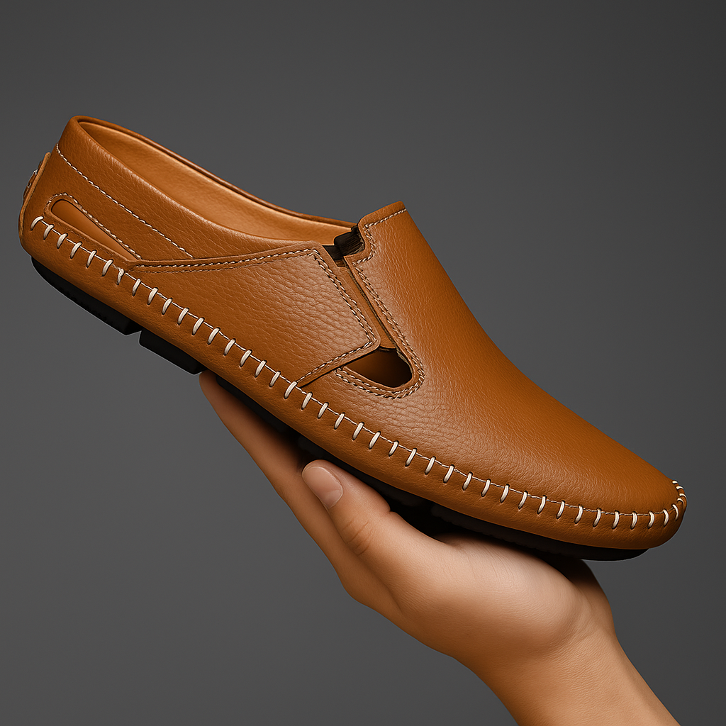 Hand-stitched open-toe men's sandals, stylish and comfortable for daily wear.