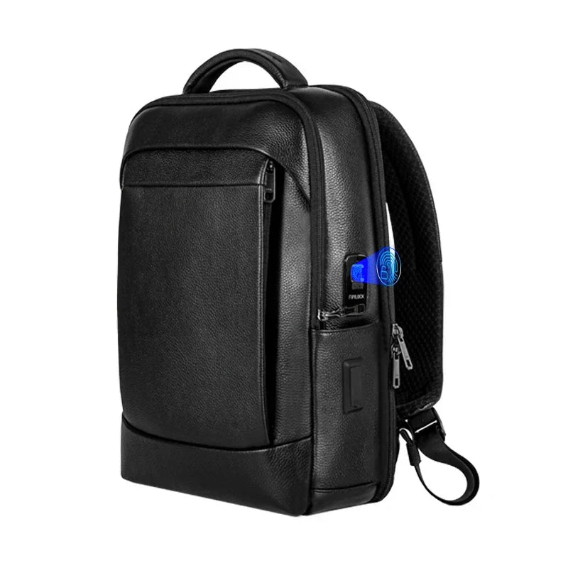 Men's anti-theft laptop backpack with fingerprint lock, large capacity for business travel & work.