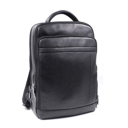 Secure men's leather backpack, anti-theft design with fingerprint lock for business, travel & daily use.