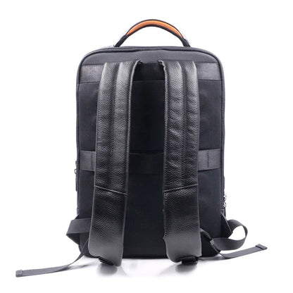 Premium men's leather anti-theft backpack, featuring advanced fingerprint security lock for protection.