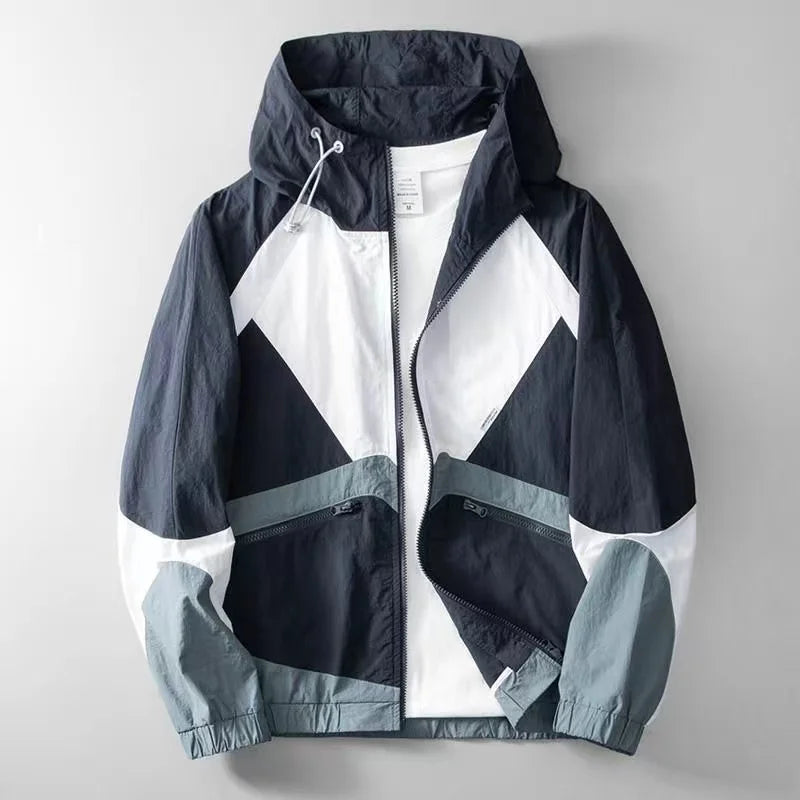 Men's Apex lightweight colorblock windbreaker jacket for active urban wear.
