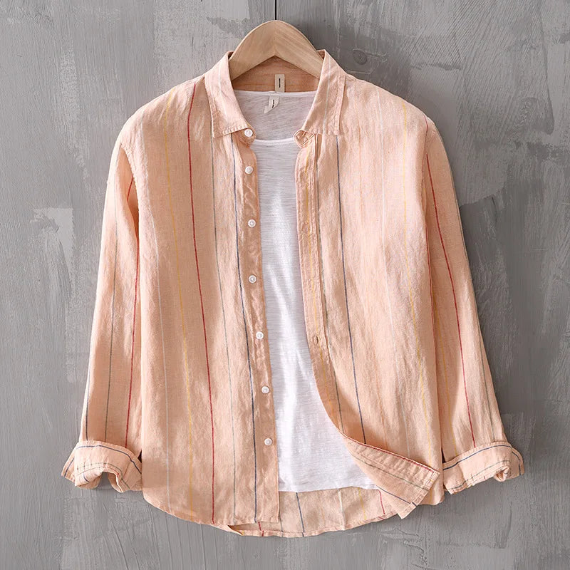 White men's relaxed fit coastal button-down shirt, ideal for warm weather style.