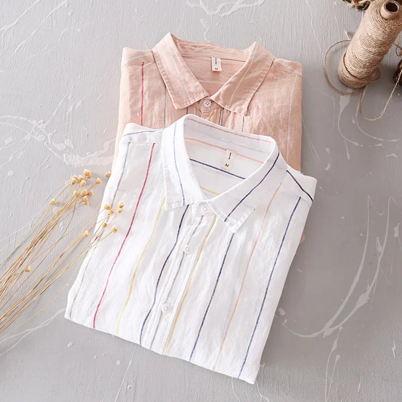 Casual men's white coastal button-down shirt for everyday summer fashion.