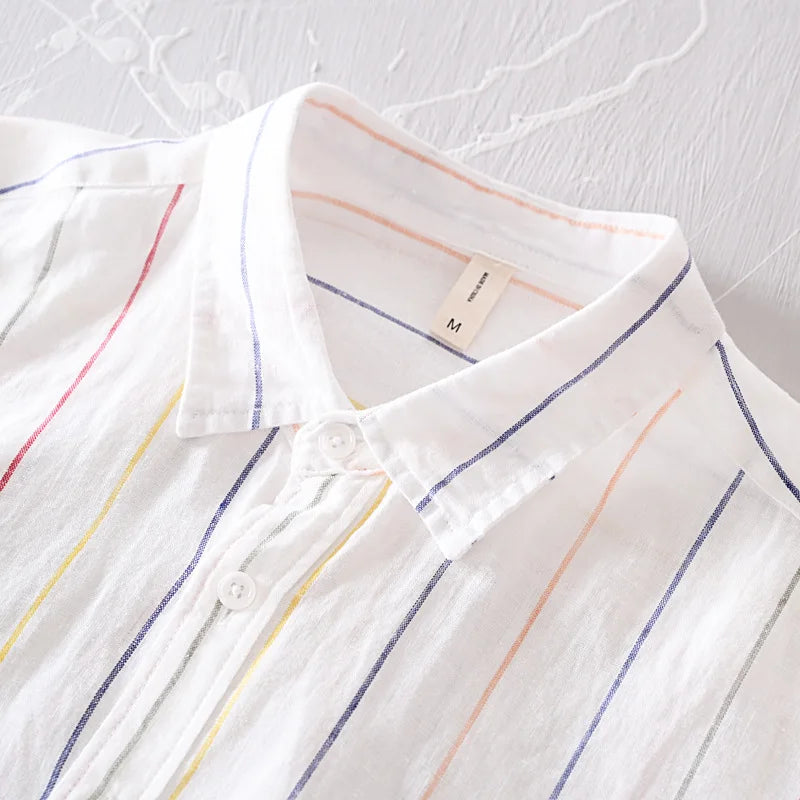 Men's summer wear button-down shirt in apricot, a stylish coastal top.