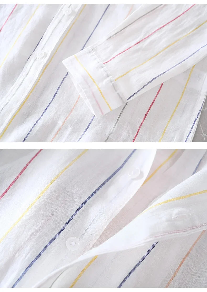 Relaxed fit men's white coastal style button-down shirt, great for warm weather.
