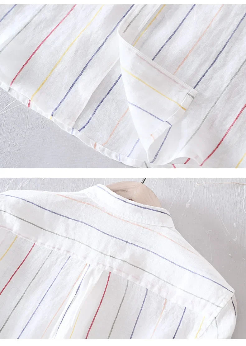 Men's coastal style white button-down shirt, comfortable and fashionable for summer.