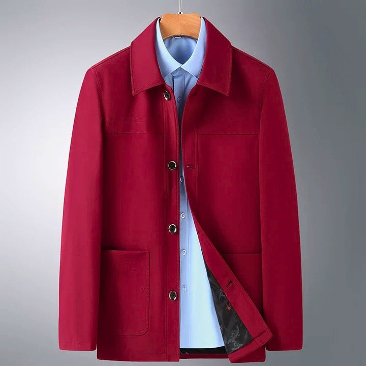 Navy blue men's Arlan Ridge all-season versatile outerwear. Stylish comfort coat for various men's fashion looks.