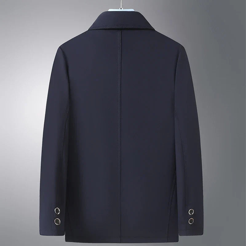 Red men's Arlan Ridge all-season jacket. Versatile, elegant comfort coat, ideal for business casual & daily wear.