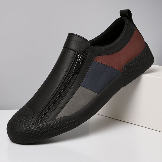 Men's artistic color block casual sneakers, ideal for everyday comfort & street style.