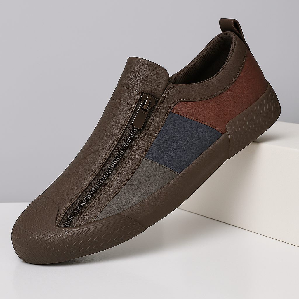 Artistic color block men's sneakers, blending modern style with everyday comfort.