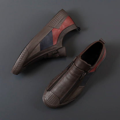 Modern artistic color block men's casual shoes, stylish & comfortable footwear.