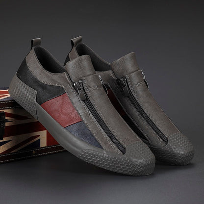 Casual men's walking shoes with an artistic color block pattern, comfy design.