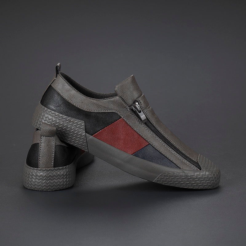 Stylish men's artistic color block sneakers, versatile for any casual look.